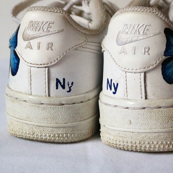 NIKE Air Force One White Customized Blue Butterfly Youth 4.5 (EU 36.5) - Picture 10 of 14